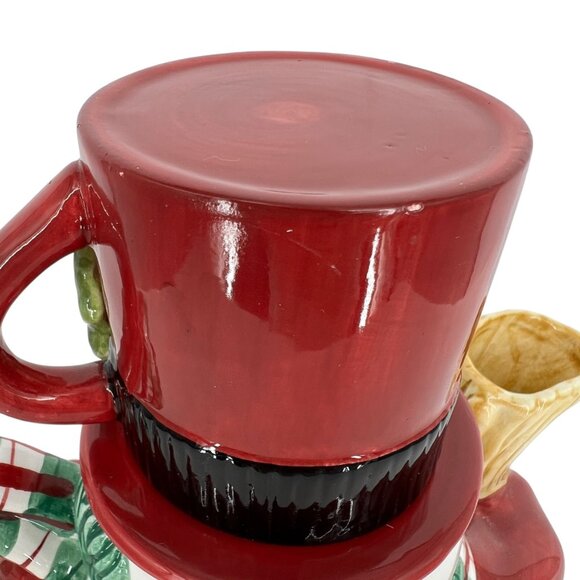 Fitz And Floyd Snack Therapy Snowman Teapot Cup Set Vintage Red Black with Box - Picture 5 of 14